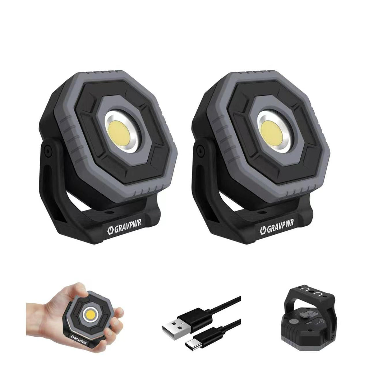 W7-2PCS Work Light,800LM, LED Magnetic Light ,2600mAh Type-C , IP65 IK07