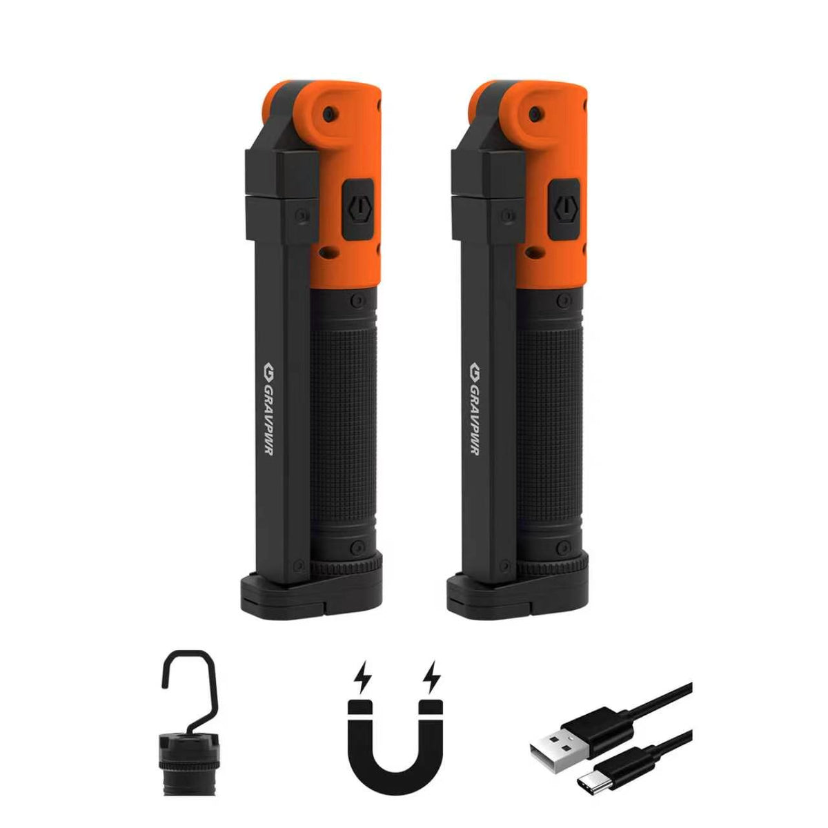 F7-2PCS Work Light ,850LM, LED Magnetic Light ，2600mAh Type-C , IP65 IK07 UV