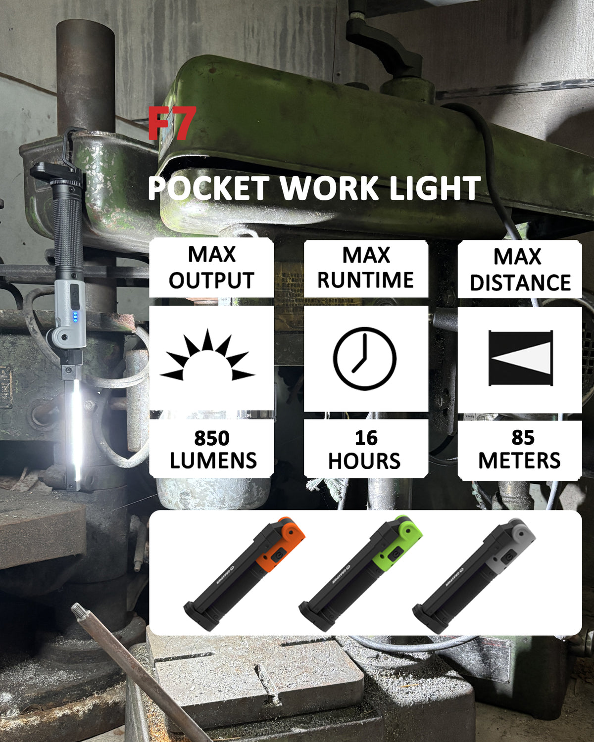 F7-2PCS Work Light ,850LM, LED Magnetic Light ，2600mAh Type-C , IP65 IK07 UV