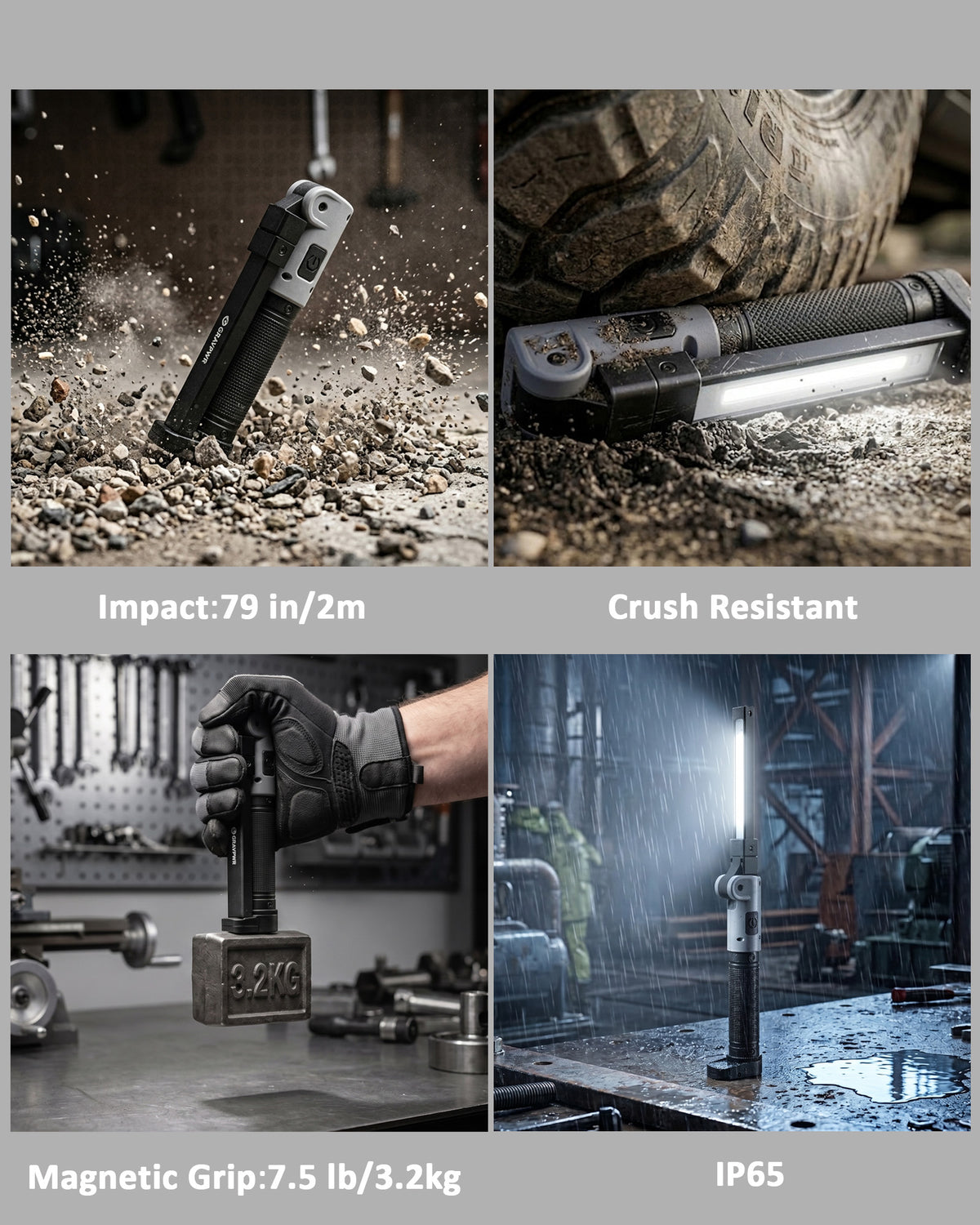F7-2PCS Work Light ,850LM, LED Magnetic Light ，2600mAh Type-C , IP65 IK07 UV
