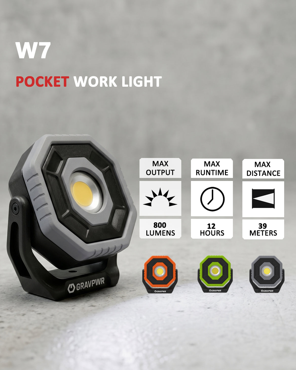 W7-2PCS Work Light,800LM, LED Magnetic Light ,2600mAh Type-C , IP65 IK07