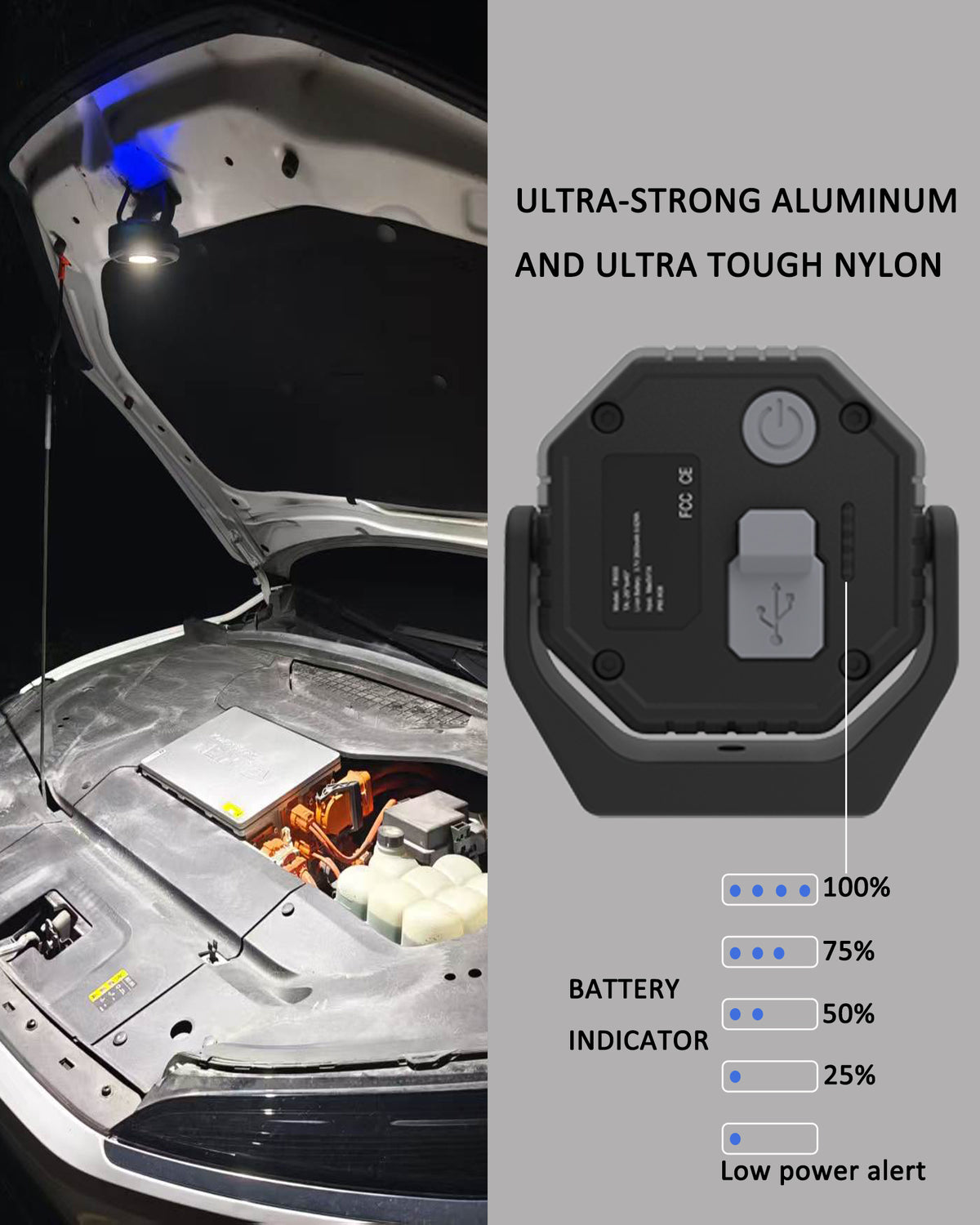 W7-2PCS Work Light,800LM, LED Magnetic Light ,2600mAh Type-C , IP65 IK07