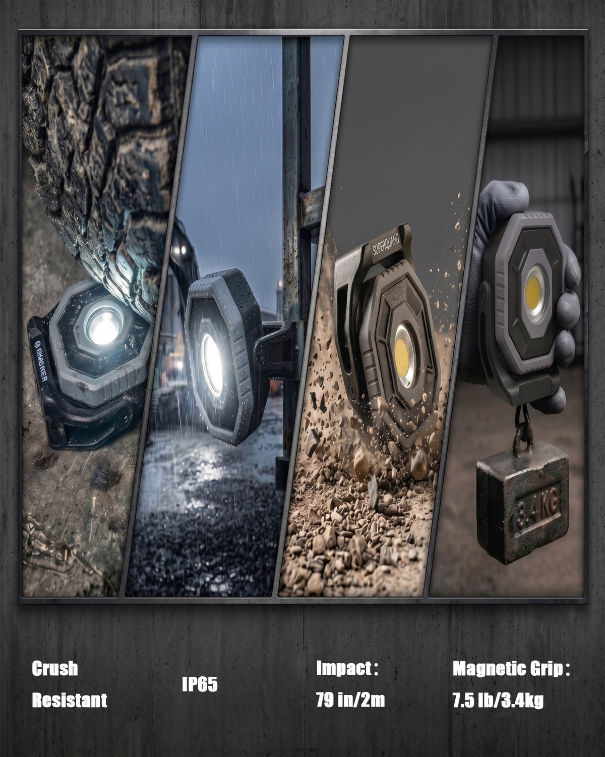 W7-2PCS Work Light,800LM, LED Magnetic Light ,2600mAh Type-C , IP65 IK07