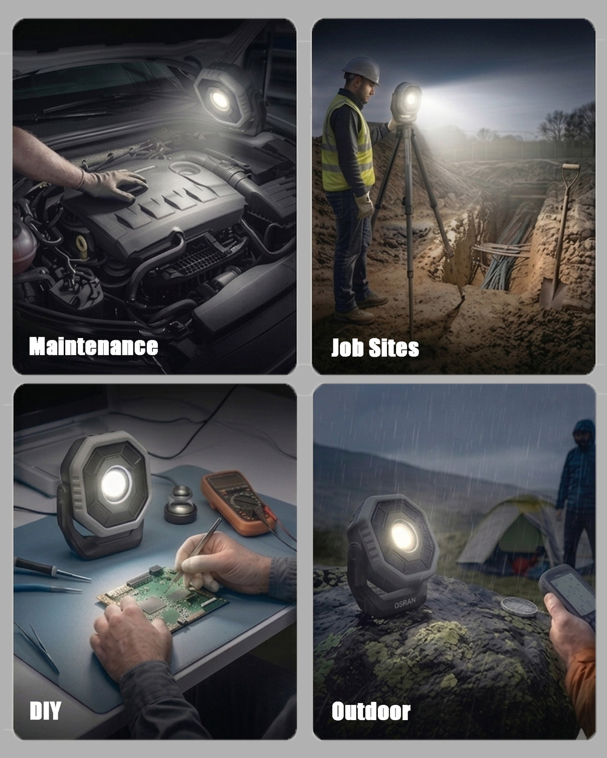 W7-2PCS Work Light,800LM, LED Magnetic Light ,2600mAh Type-C , IP65 IK07