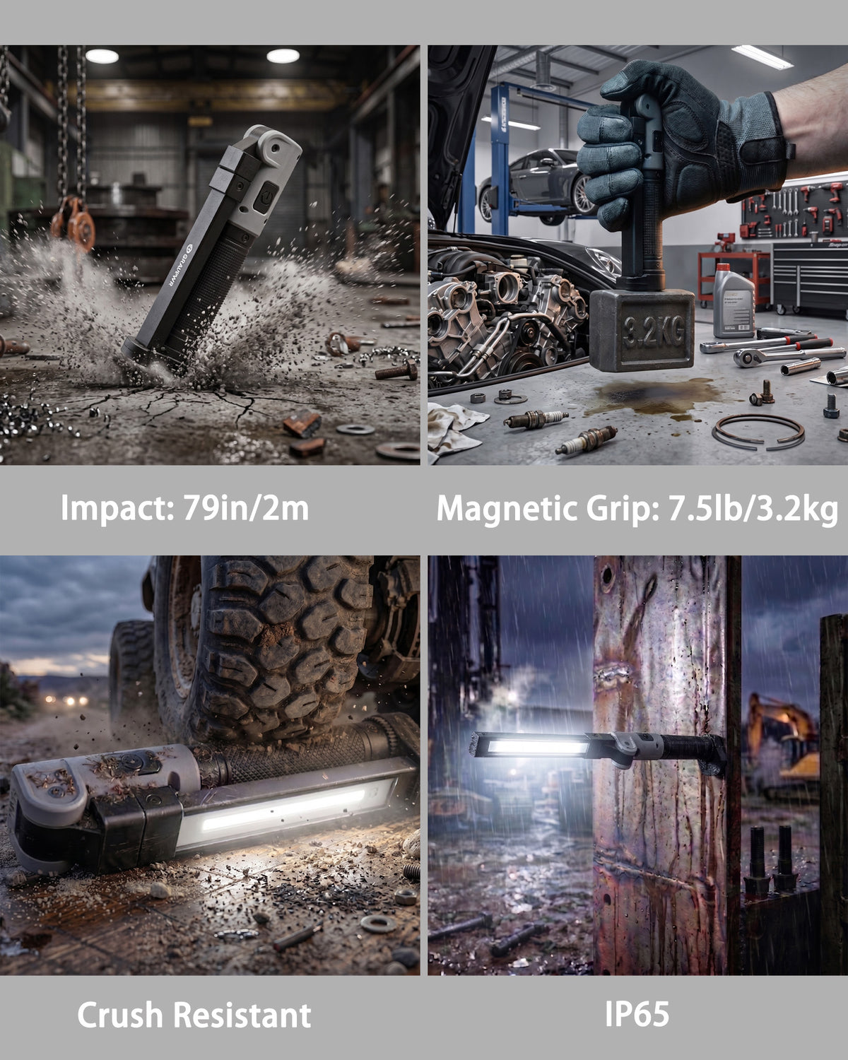 F8 Work Light ,1550LM, LED Magnetic Light ，5000mAh Type-C , IP65 IK07 UV